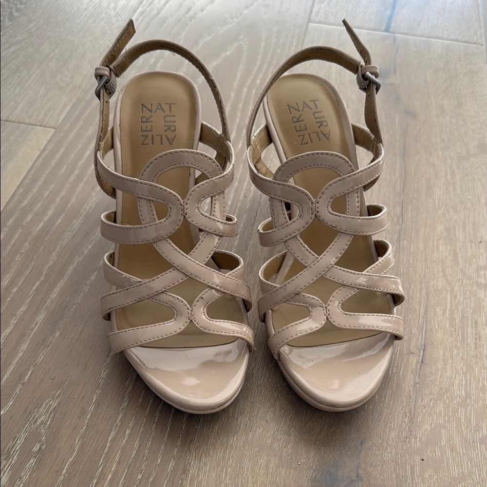 Naturalizer Tan Strappy Heels with Ankle Strap
